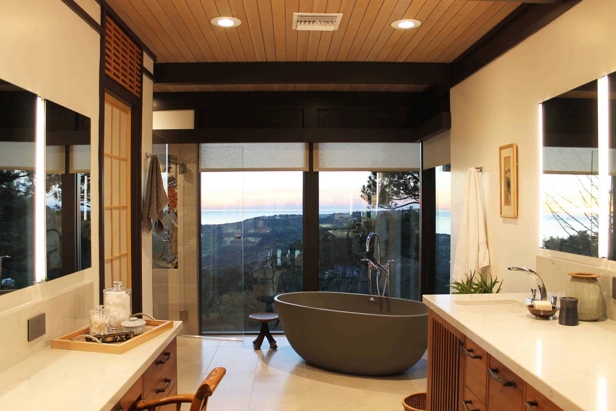 Japanese Styled Bathroom Renovation This Japanese Style Box Home Boasts A Two Story Bookcase 