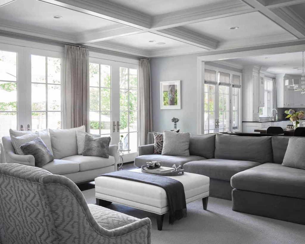 grey living room shelves