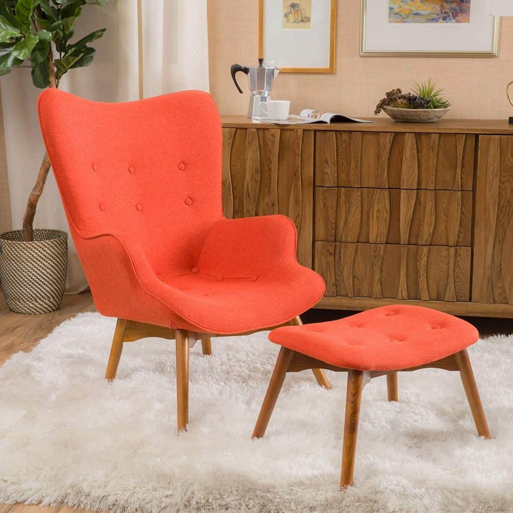 Acantha Mid Century Modern Retro Contour Chair with Footstool