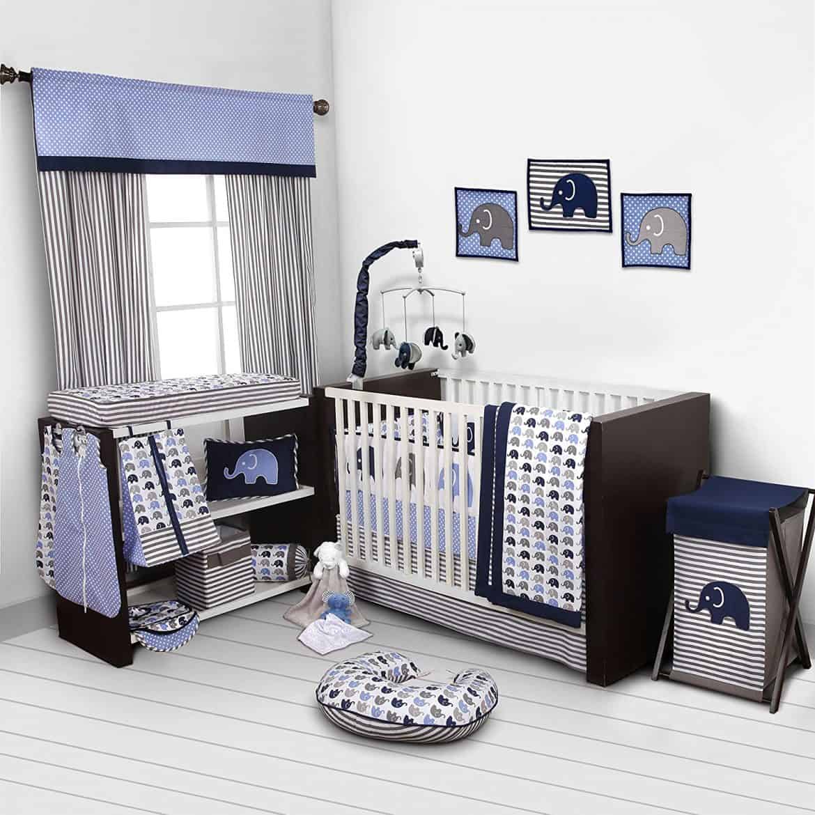 Elephant Decor Ideas 2022 Decorating Guide   Elephants BlueGrey 10 Pc Crib Set Including Bumper Pad 1170x1170 