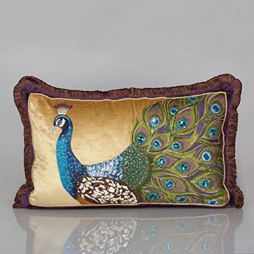 36 Peacock Decor Ideas 2023 Decorating Guide   Jay Strongwater Peacock Pillow 