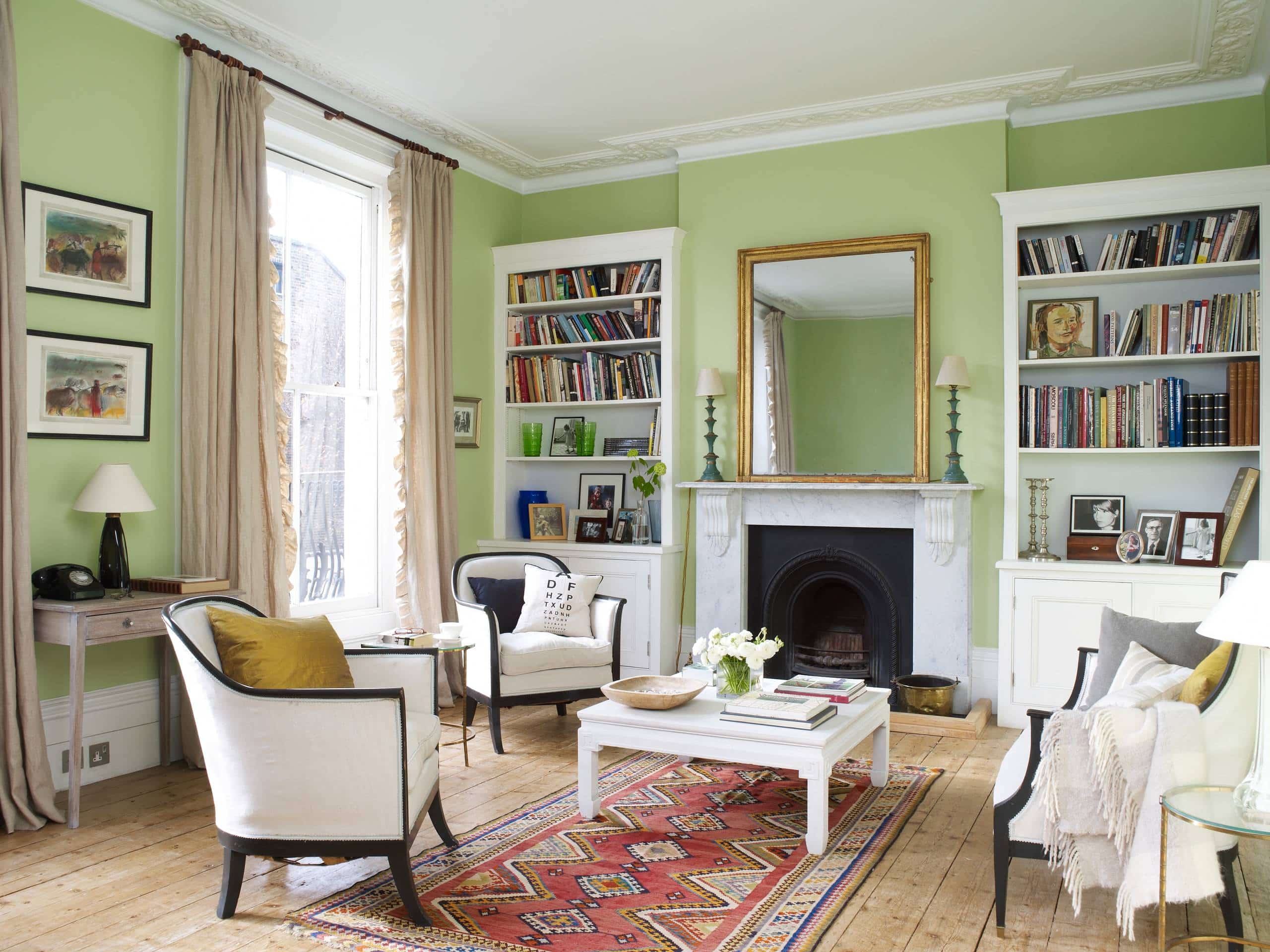 green curtain living room