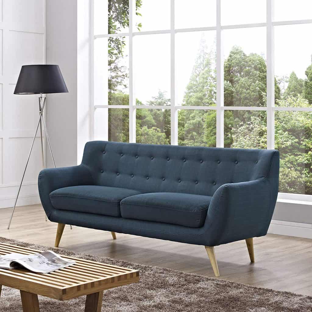 Modway Remark Mid-Century Modern Sofa With Upholstered Fabric In Azure